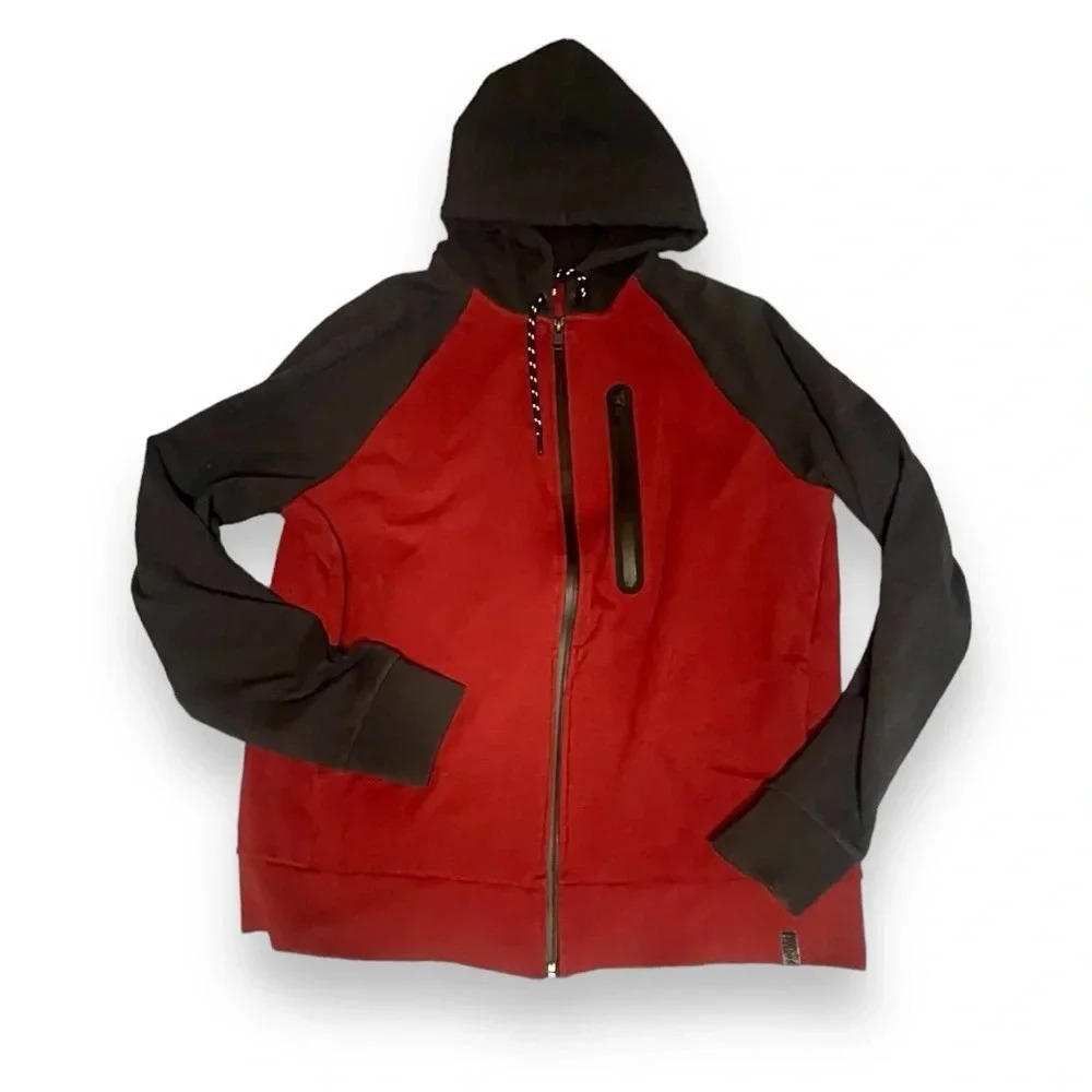 Express Men’s Red and Black Zip-Up Hoodie - Size Large